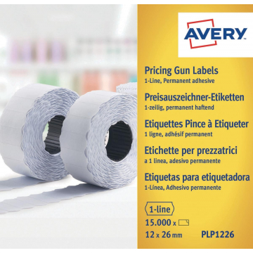 Avery YPLP1226 etiketten voor prijstang permanent, ft 12 x 26 mm, 15 000 etiketten, geel