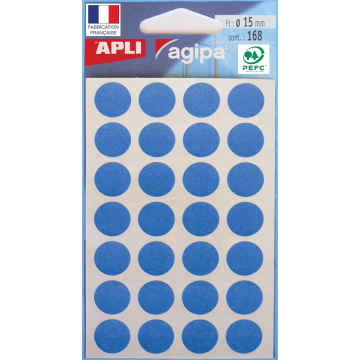 Agipa ronde etiketten in etui diameter 15 mm, blauw, 168 stuks, 28 per blad