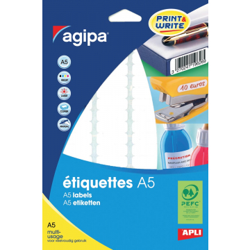 Agipa witte etiketten Print & Write ft 56 x 34 mm (b x h), 192 stuks, 12 per blad