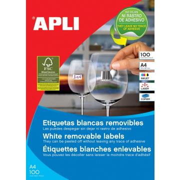 Apli afneembare witte etiketten ft 38 x 21,2 mm (b x h), 6.500 stuks, 65 per blad (3052)