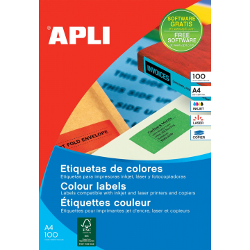 Apli Gekleurde etiketten ft 105 x 37 mm (b x h), groen, 1.600 stuks, 16 per blad, doos van 100 blad