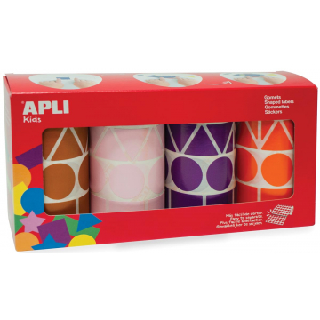 Apli Kids stickers XL, doos met 4 rollen in 4 kleuren en 4 vormen