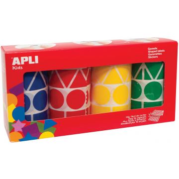 Apli Kids stickers XL, doos met 4 rollen in 4 kleuren en 4 vormen