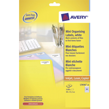 Avery mini-etiketten ft 46 x 11,1 mm (b x h), 2.100 stuks, 84 per blad, doos van 25 blad
