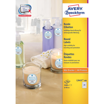 Avery Ronde etiketten diameter 40 mm, wit, 2.400 stuks