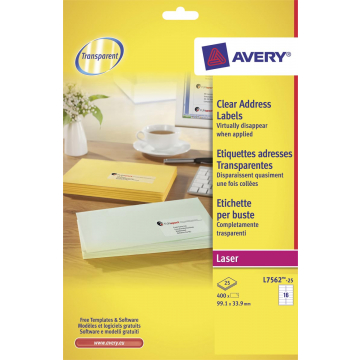 Avery transparante etiketten QuickPEEL ft 99,1 x 33,9 mm (b x h), 400 stuks, 16 per blad