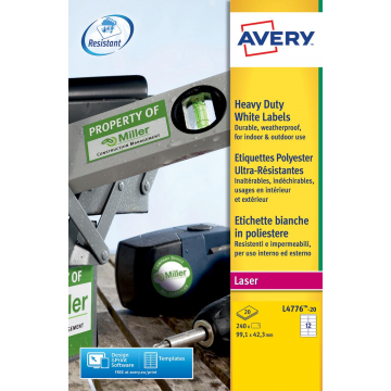 Avery ultra-sterke witte etiketten ft 99,1 x 42,3 mm (b x h), 240 stuks, 12 per blad