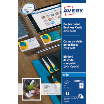 AVERY visitekaarten voor inkjet Quick&Clean mat, 80 kaartjes, 260 g/m²