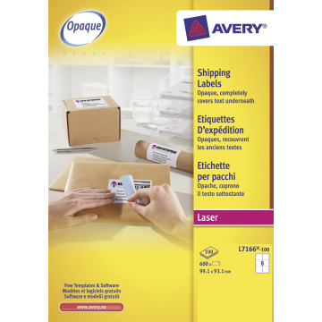 Avery Witte laseretiketten QuickPeel doos van 100 blad, ft 99,1 x 93,1 mm (b x h), 600 stuks, 6 per blad