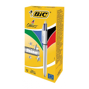 Bic balpen 4 Colours Shine, zilverkleurig lichaam