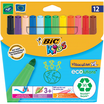 Bic Kids Viltstift Visacolor XL Ecolutions 12 stiften in een kartonnen etui