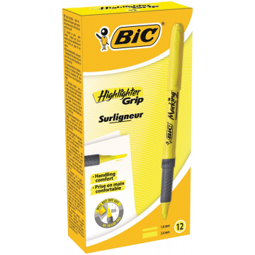 Bic overlijner Brite Liner Grip, geel, doos van 12 stuks