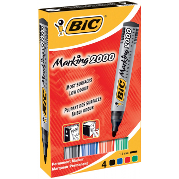 Bic permanent marker 2000-2300 etui van 4 stuks in geassorteerde kleuren, schrijfbreedte 1,7 mm, ronde...
