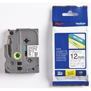 Brother TZe tape voor P-Touch 12 mm, zwart op transparant, mat