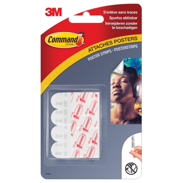 Command posterstrip, small, draagvermogen 225 gram, wit, blister van 12 stuks