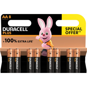 Duracell batterij Plus 100% AA, blister van 8 stuks