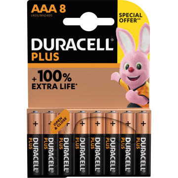 Duracell batterij Plus 100% AAA, blister van 8 stuks