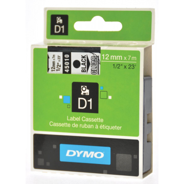 Dymo D1 tape 12 mm, zwart op transparant