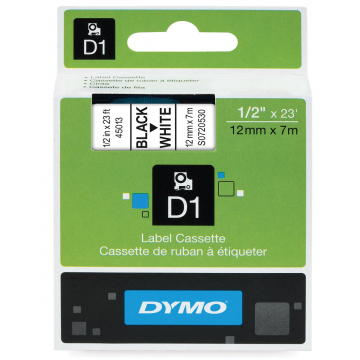 Dymo D1 tape 12 mm, zwart op wit