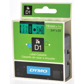 Dymo D1 tape 19 mm, zwart op groen