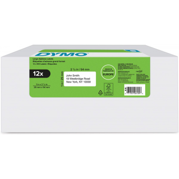 Dymo etiketten LabelWriter ft 25 x 54 mm, wit, doos van 12 x 500 etiketten