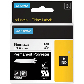 Dymo RHINO permanente polyester tape 19 mm, zwart op wit