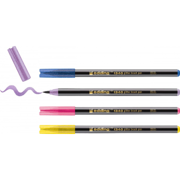 Edding glitter brushpen e-1340, assorti, set van 4 stuks
