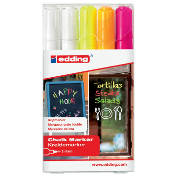 Edding krijtmarker e-4095, geassorteerde kleuren, etui van 5 stuks