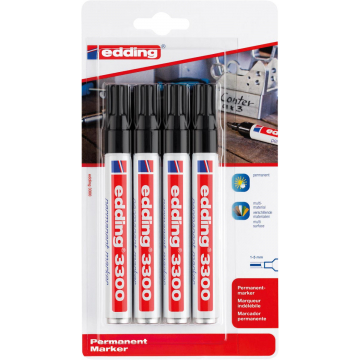 Edding permanent marker 3300 blister met 4 stuks, zwart