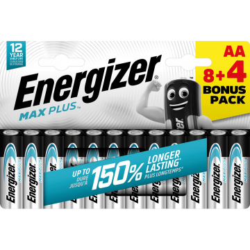 Energizer batterijen Max Plus AA/LR06/E91, blister van 8 + 4