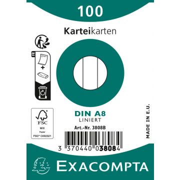 Exacompta steekkaarten, gelijnd, ft 5,5 x 7,4 cm, pak van 100 stuks, wit