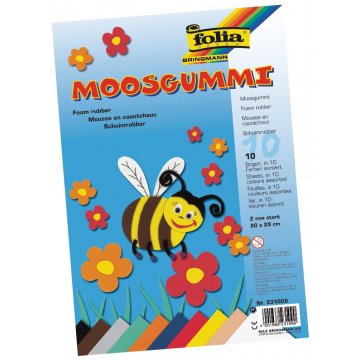 Folia mosgummi pak van 10 blad in 10 geassorteerde kleuren