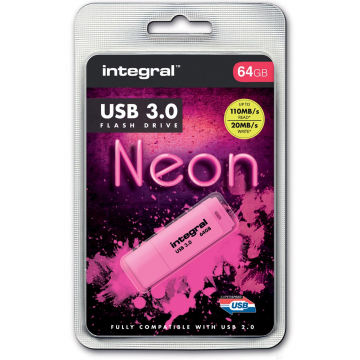 Integral Neon USB 3.0 stick, 64 GB, roze