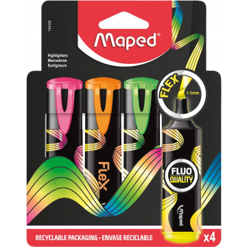 Maped Fluo'Peps Flex markeerstift, assorti, doosje van 4 stuks