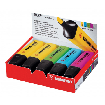 Markeerstift Stabilo Boss Original doos van 10 stuks in geassorteerde kleuren: 4 x geel, 2 x blauw, 2 ...