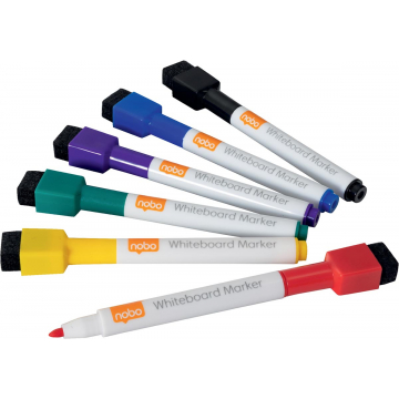 Nobo Mini whiteboardmarker, pak van 6 stuks, geassorteerde kleuren