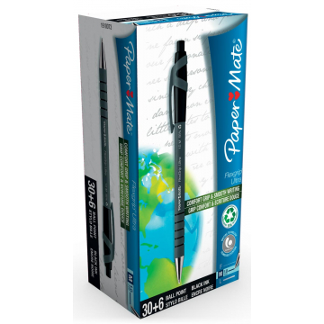 Paper Mate balpen Flexgrip Ultra RT zwart, doos 30 + 6 stuks gratis