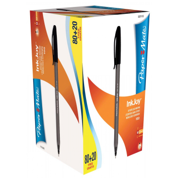 Paper Mate balpen InkJoy 100 met dop, zwart, doos 80 + 20 gratis