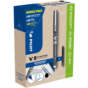 Pilot Hi-Tecpoint V5, 10 rollers + 30 vullingen, fijn, blauw