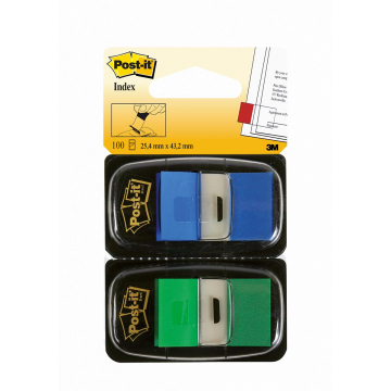 Post-it Index Standaard Duo Pack, 100 tabs, groen/blauw
