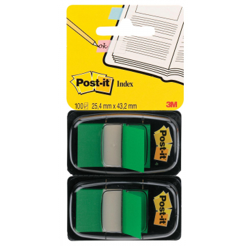 Post-it Index Standaard, ft 25,4 x 43,2 mm, groen, blister van 2 stuks