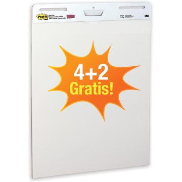Post-it meeting chart, ft 63,5 x 77,5 cm, blanco, 30 vel, pak van 4 + 2 gratis