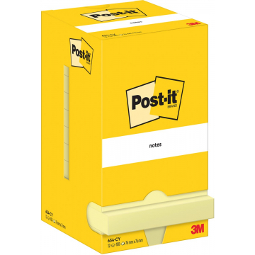 Post-It Notes, 100 vel, ft 76 x 76 mm, geel, pak van 12 blokken