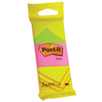 Post-it Notes, ft 38 x 51 mm, 100 vel, blister van 3 blokken in neon geel, roze en groen