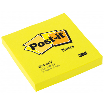 Post-it Notes, ft 76 x 76 mm, neongeel, blok van 100 vel