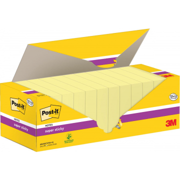 Post-it super Sticky notes, 90 vel, ft 76 x 76 mm, geel, pak van 12 blokken + 12 gratis