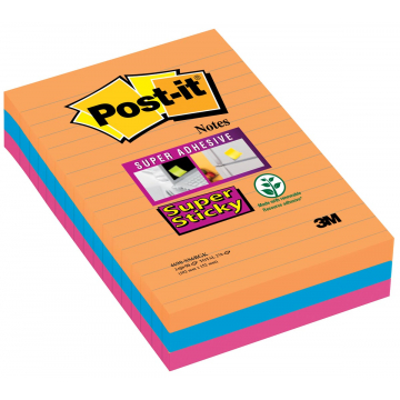 Post-it Super Sticky Notes Bangkok, ft 101 X 152 mm, 90 blaadjes, 3 blokken