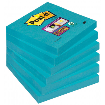 Post-it Super Sticky notes, ft 76 x 76 mm, electric blauw, 90 vel, pak van 6 blokken