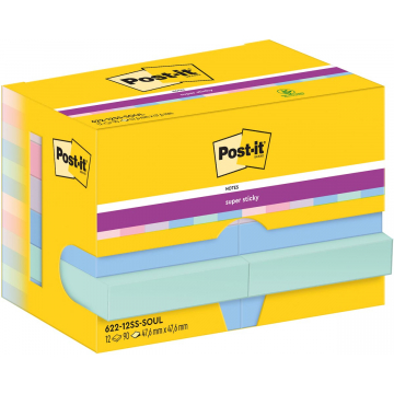 Post-It Super Sticky Notes Soulful, 90 vel, ft 47,6 x 47,6 mm, pak van 12 blokken