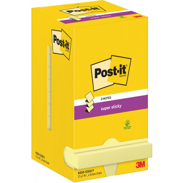 Post-It Super Sticky Z-Notes, 90 vel, ft 76 x 76 mm, geel, pak van 12 blokken